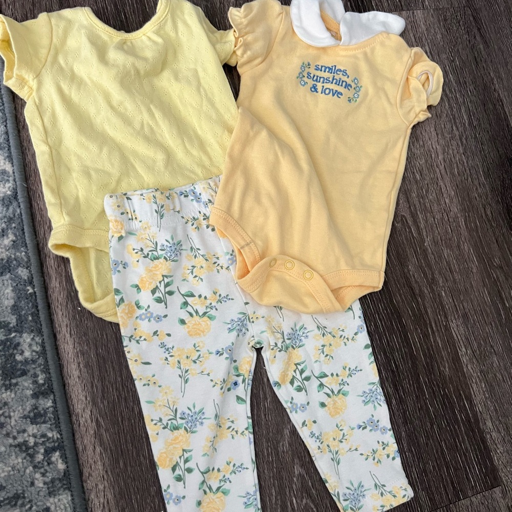 Yellow and Floral Baby Onesie Set